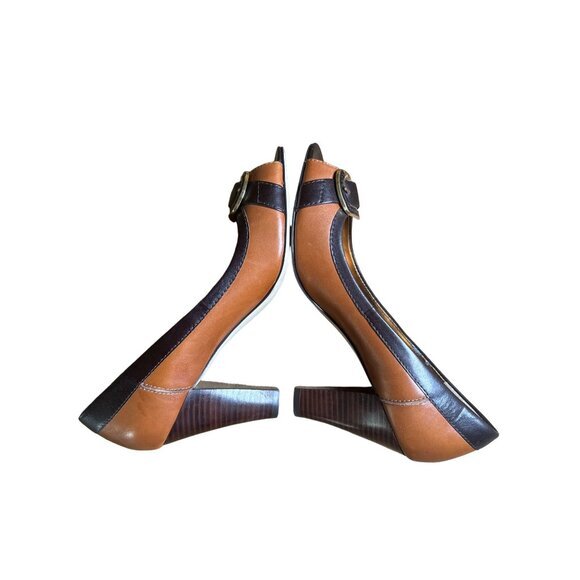 Circa Joan & David High‎ Heel Size 8.5 Classic Peep Toe Buckle Brown New w Flaw - Picture 8 of 11